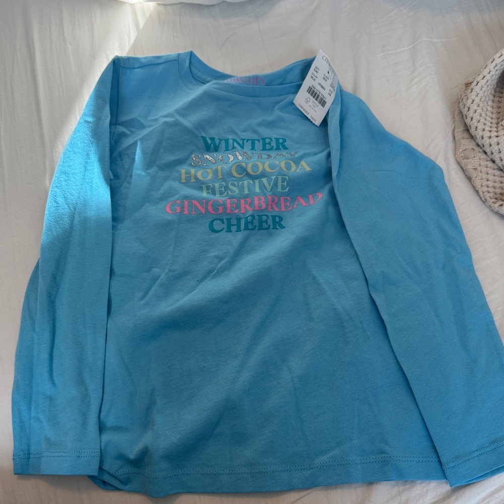 J. Crew Blue Long Sleeve Kids Tee with Festive Text
